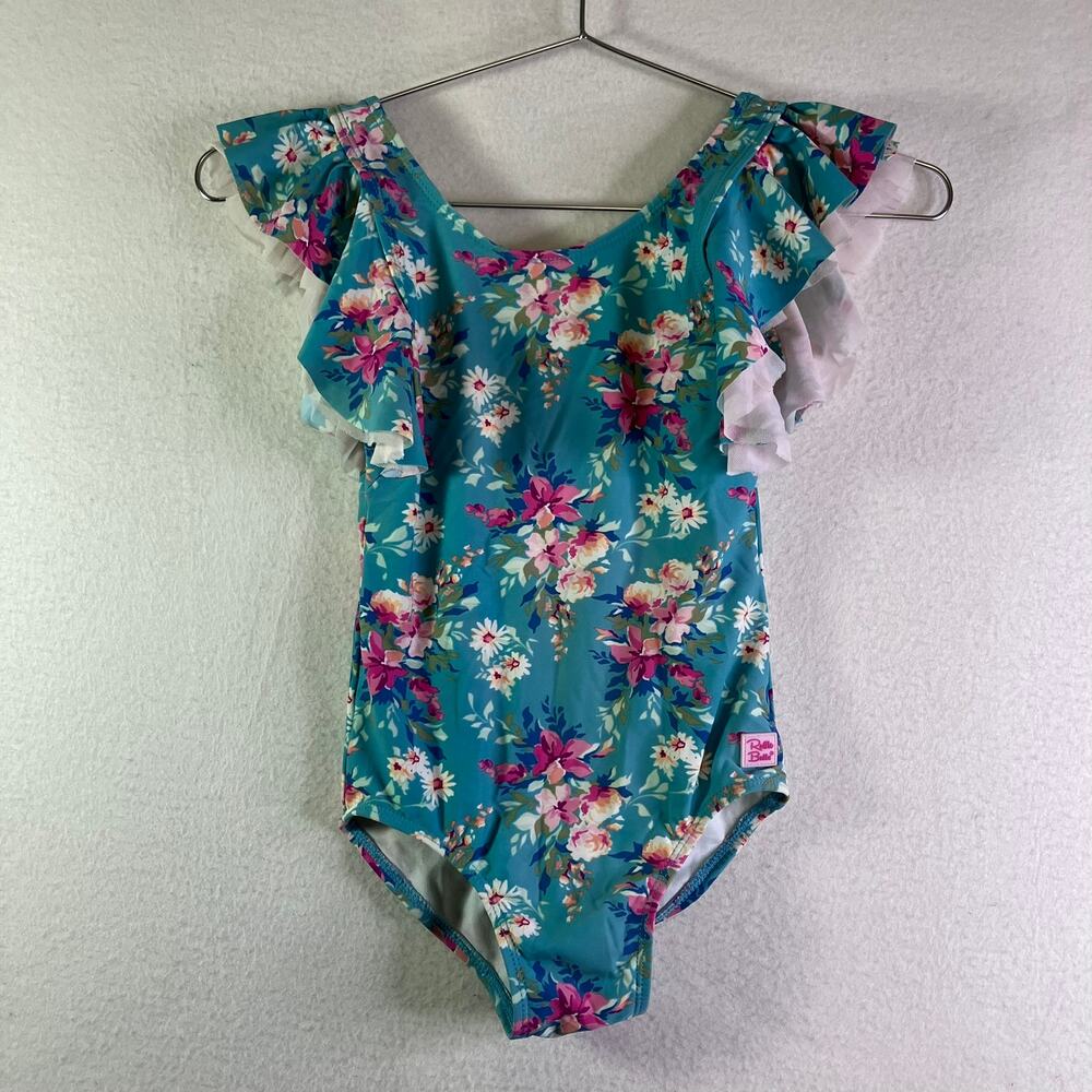 Ruffle Butts Floral Swimsuit Girl 6 Blue Ruffle Bow One Piece Modest